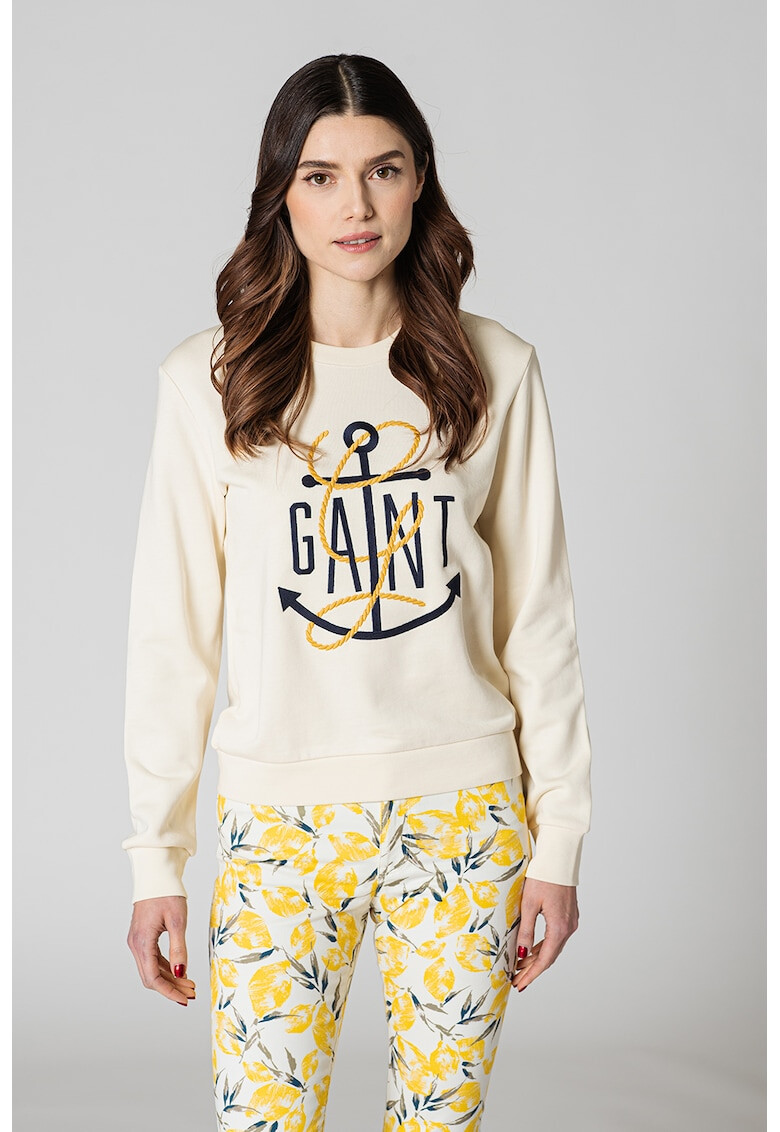 Gant Bluza sport din amestec de modal cu decolteu la baza gatului si logo - Pled.ro