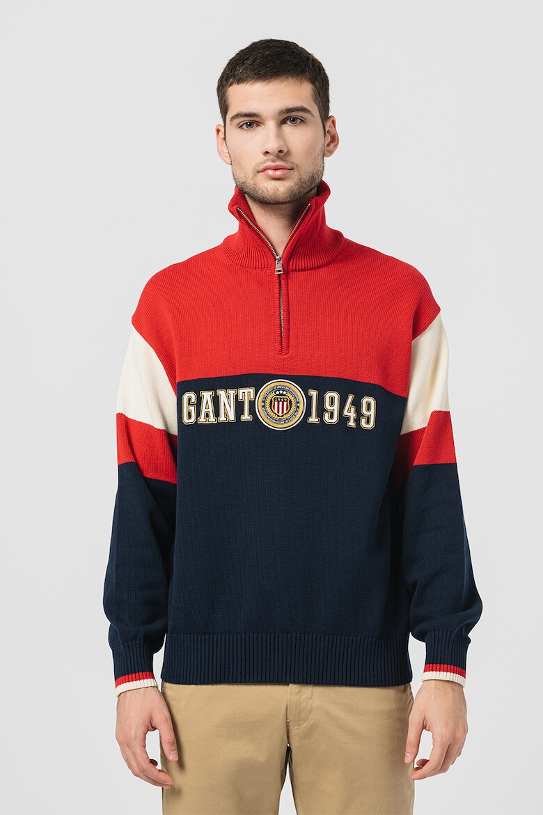 Gant Pulover relaxed fit cu fermoar scurt si logo brodat - Pled.ro