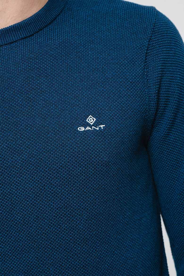 Gant Pulover texturat cu decolteu la baza gatului si logo brodat discret - Pled.ro