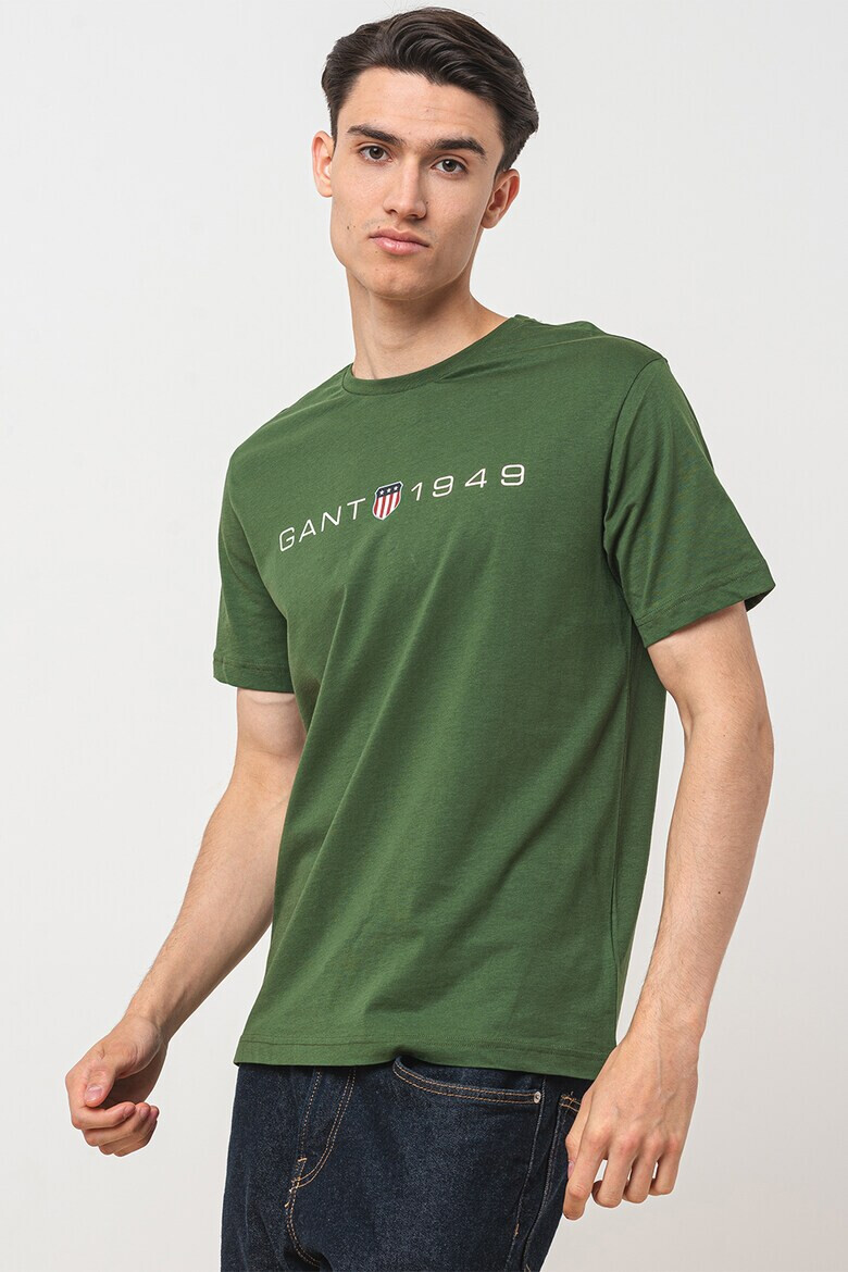 Gant Tricou din bumbac cu decolteu la baza gatului si imprimeu logo - Pled.ro