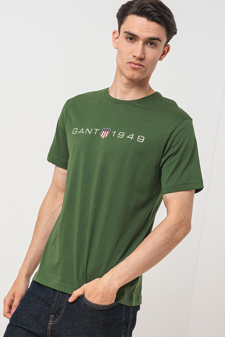 Gant Tricou din bumbac cu decolteu la baza gatului si imprimeu logo - Pled.ro