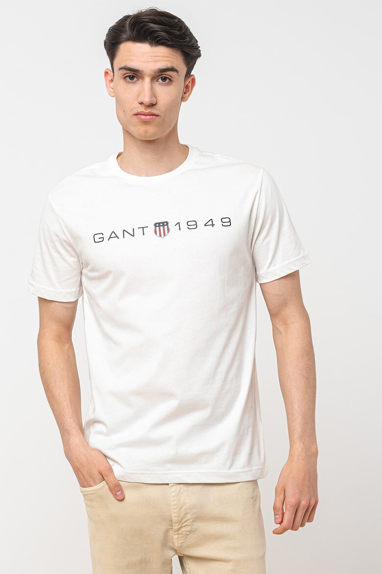 Gant Tricou din bumbac cu decolteu la baza gatului si imprimeu logo - Pled.ro