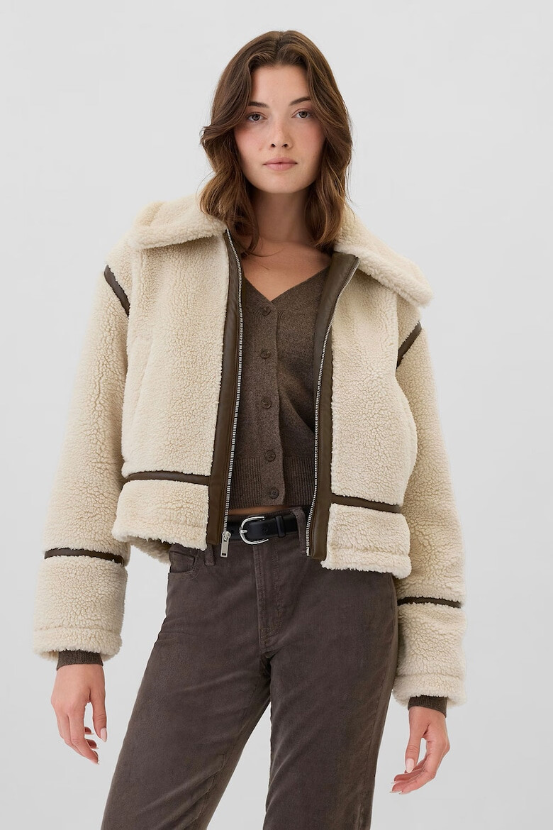 GAP Geaca crop de blana shearling sintetica - Pled.ro