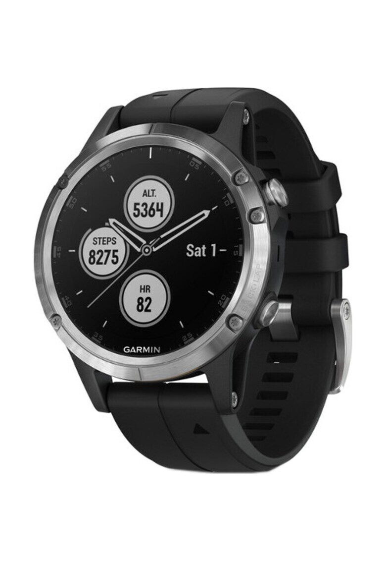 Garmin Ceas smartwatch Fenix 5 Plus HR GPS Silver Silicone Black - Pled.ro