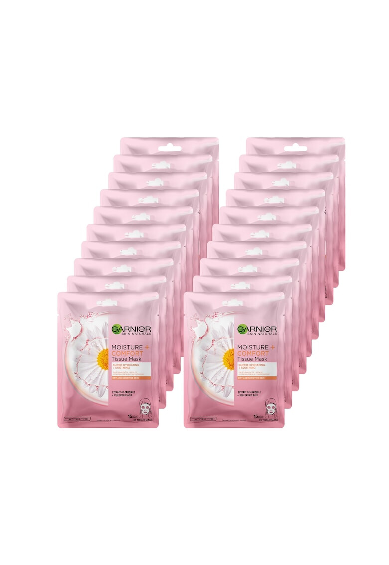 Garnier Pachet promo : 20 x Masca servetel Moisture + Comfort cu musetel pentru ten uscat si sensibil 32 g - Pled.ro