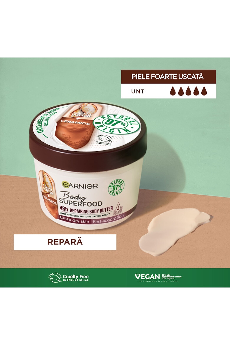 Garnier Unt de corp cu efect reparator si absorbtie rapida Body Superfood Cacao 380 ml - Pled.ro