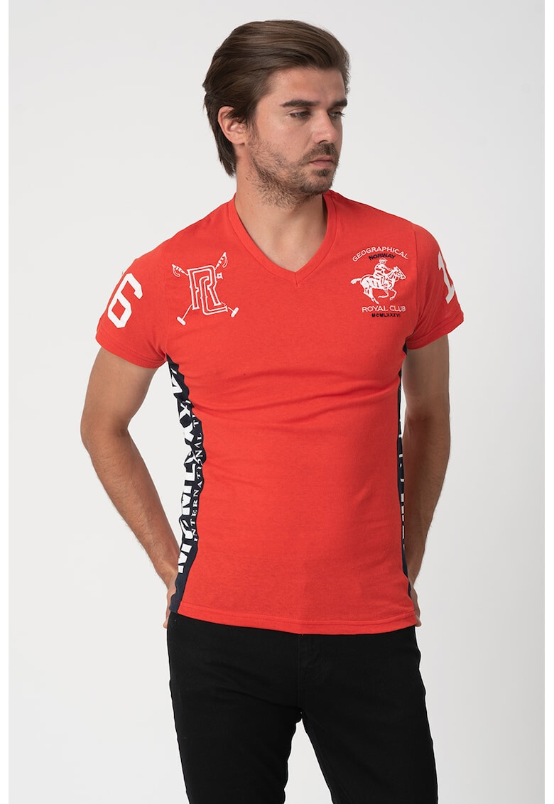 Geographical Norway Tricou cu decolteu in V si benzi logo laterale Jeolistic - Pled.ro