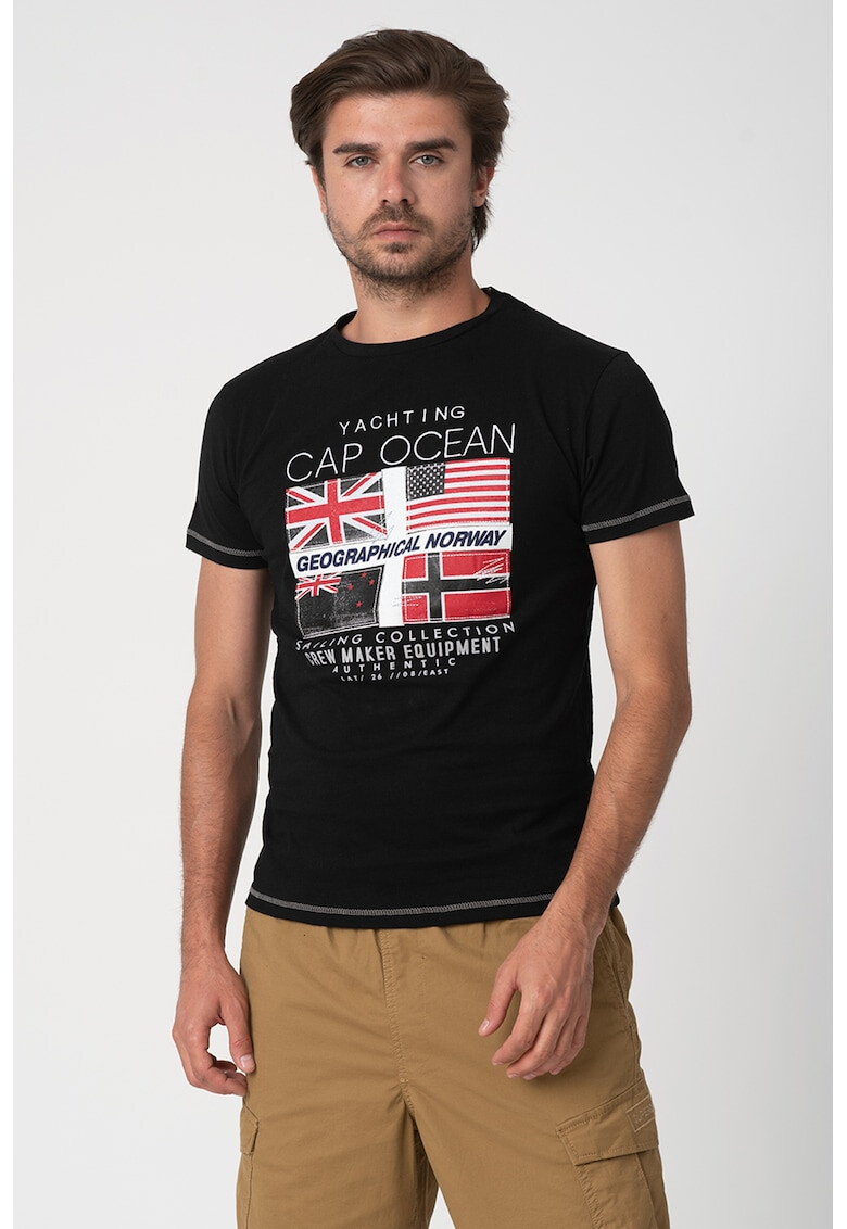 Geographical Norway Tricou cu decolteu la baza gatului si imprimeu grafic Jinapt - Pled.ro