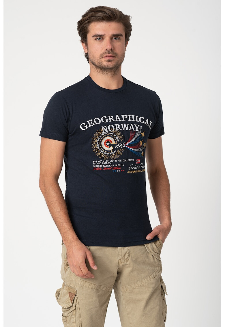 Geographical Norway Tricou cu decolteu la baza gatului si logo brodat Junior - Pled.ro