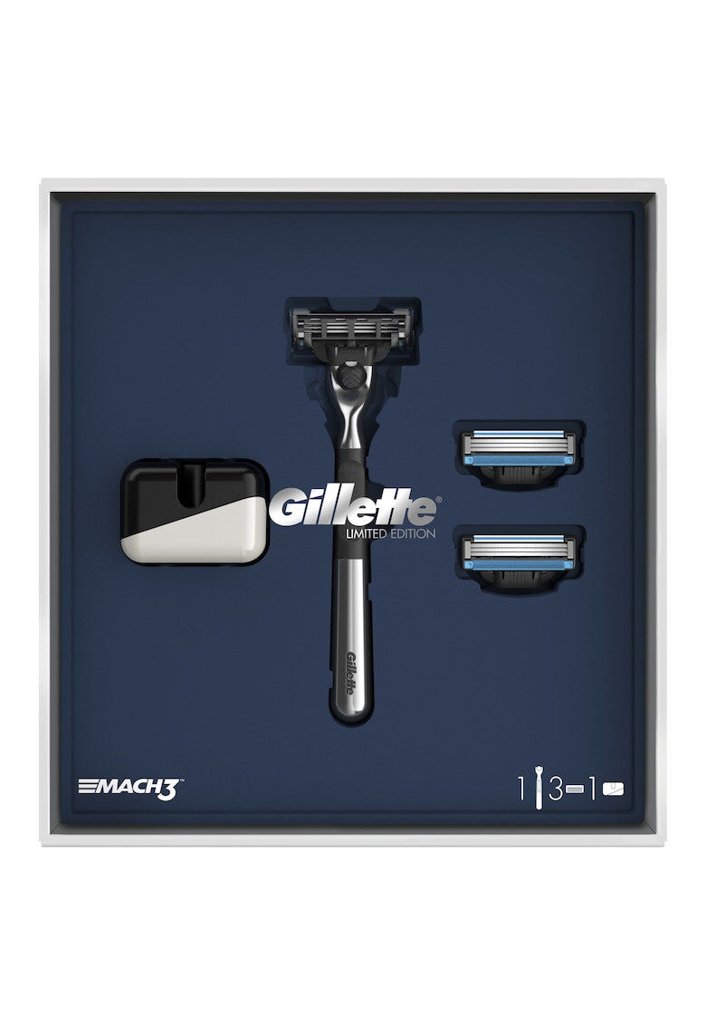 Gillette Set cadou: Aparat de ras Mach3 + 2 rezerve + suport - Pled.ro