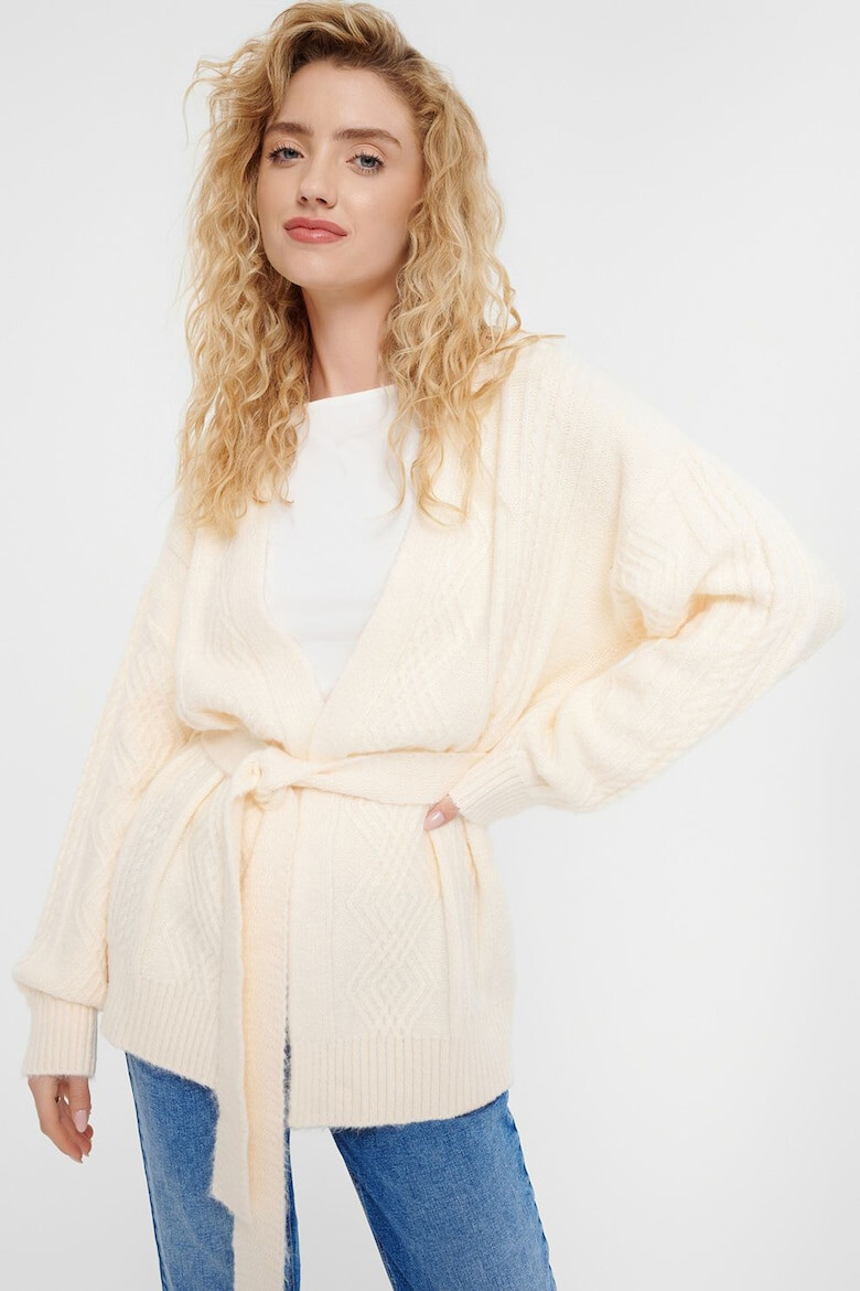 GreenPoint Cardigan cu cordon in talie - Pled.ro