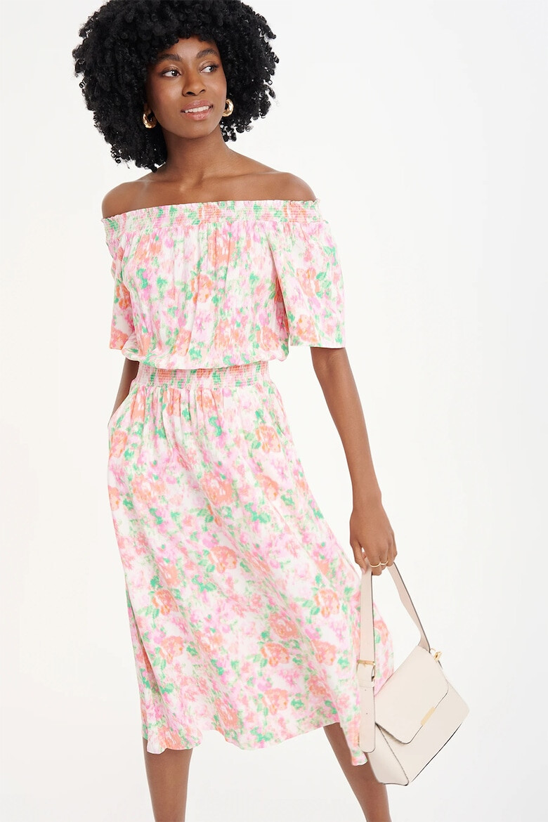 GreenPoint Rochie cu model floral si decolteu pe umeri - Pled.ro