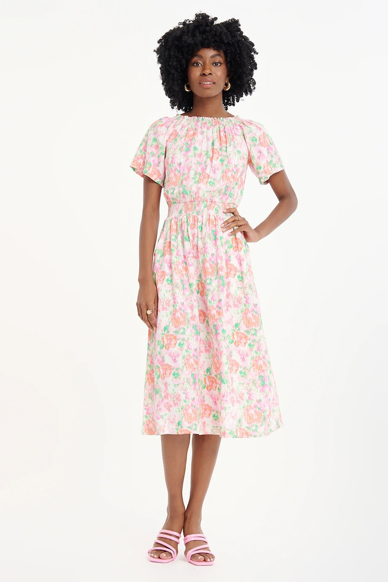 GreenPoint Rochie cu model floral si decolteu pe umeri - Pled.ro