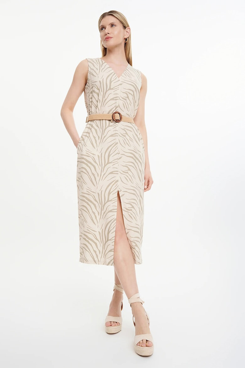 GreenPoint Rochie din amestec de in cu animal print si buzunare laterale - Pled.ro