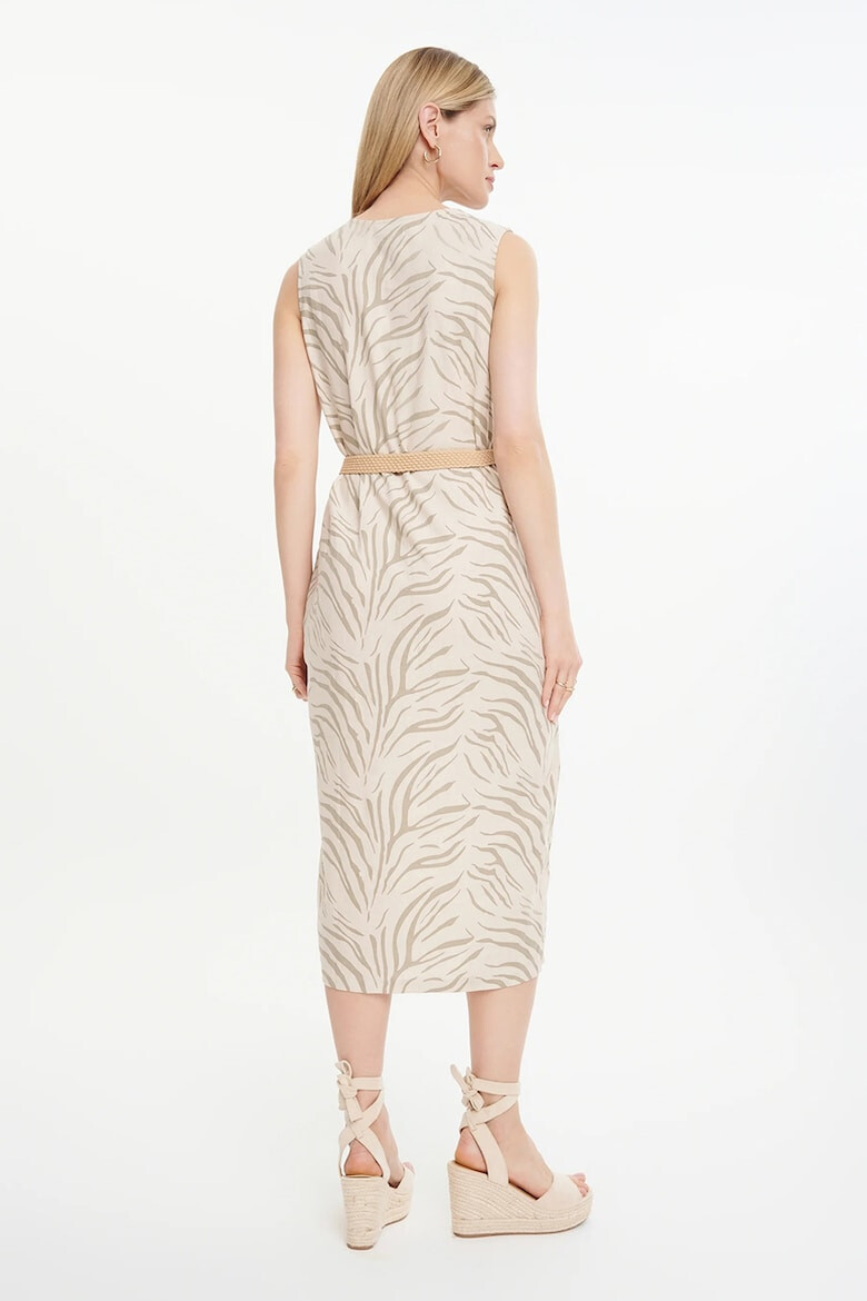 GreenPoint Rochie din amestec de in cu animal print si buzunare laterale - Pled.ro