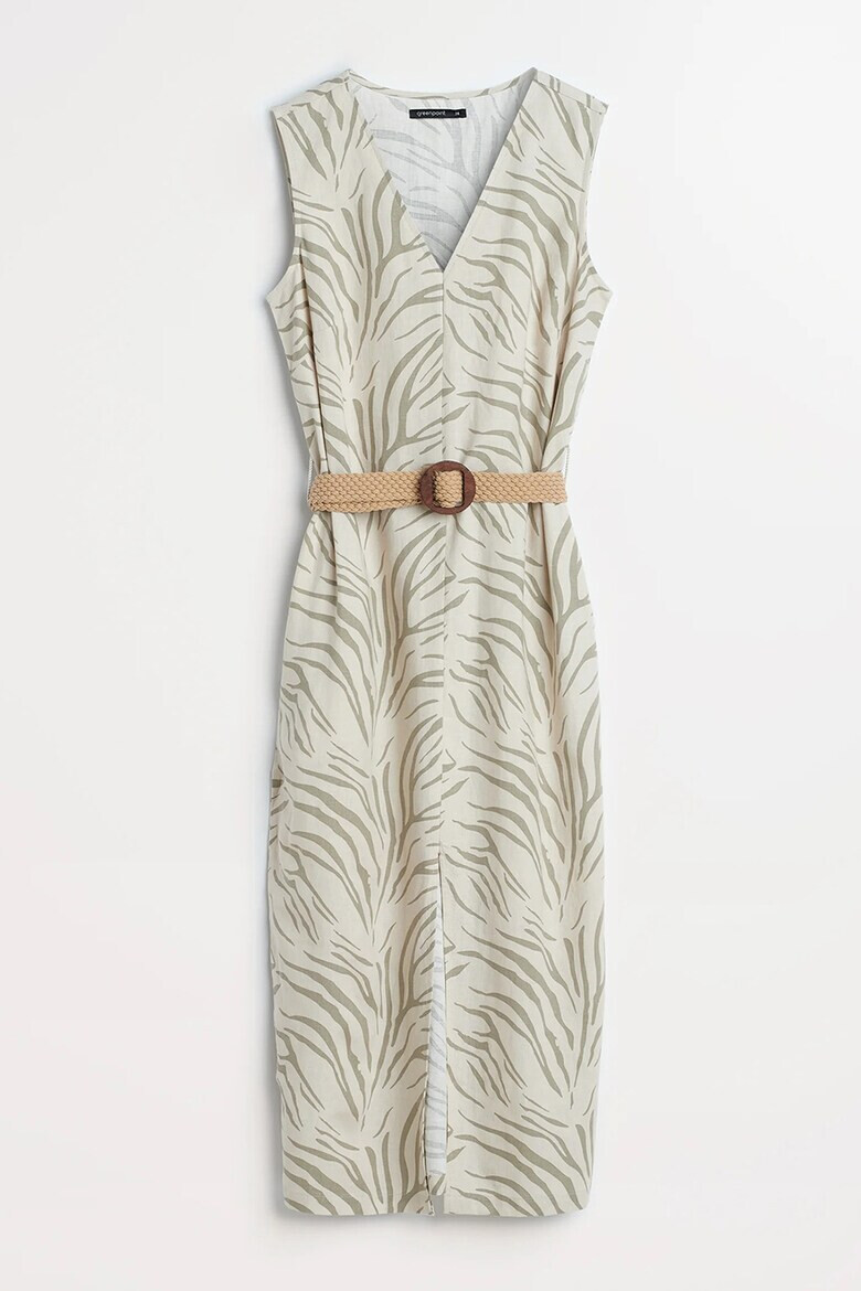 GreenPoint Rochie din amestec de in cu animal print si buzunare laterale - Pled.ro