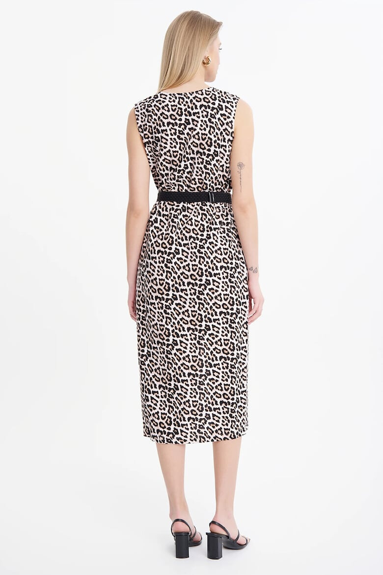 GreenPoint Rochie din amestec de in cu animal print si buzunare laterale - Pled.ro