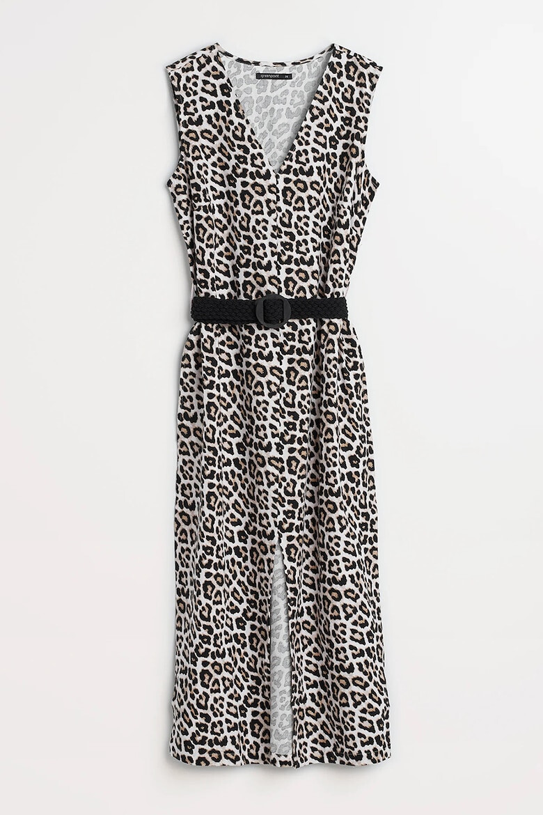 GreenPoint Rochie din amestec de in cu animal print si buzunare laterale - Pled.ro