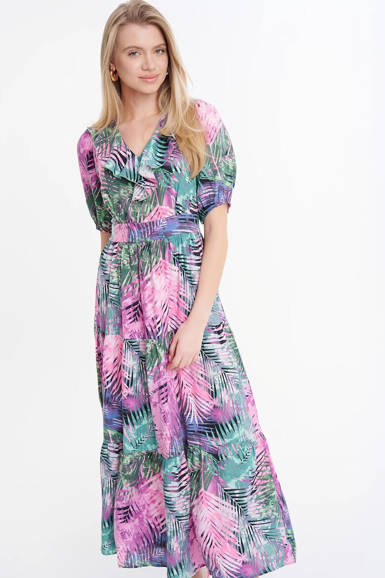 GreenPoint Rochie midi cu decolteu in V model si maneci scurte - Pled.ro