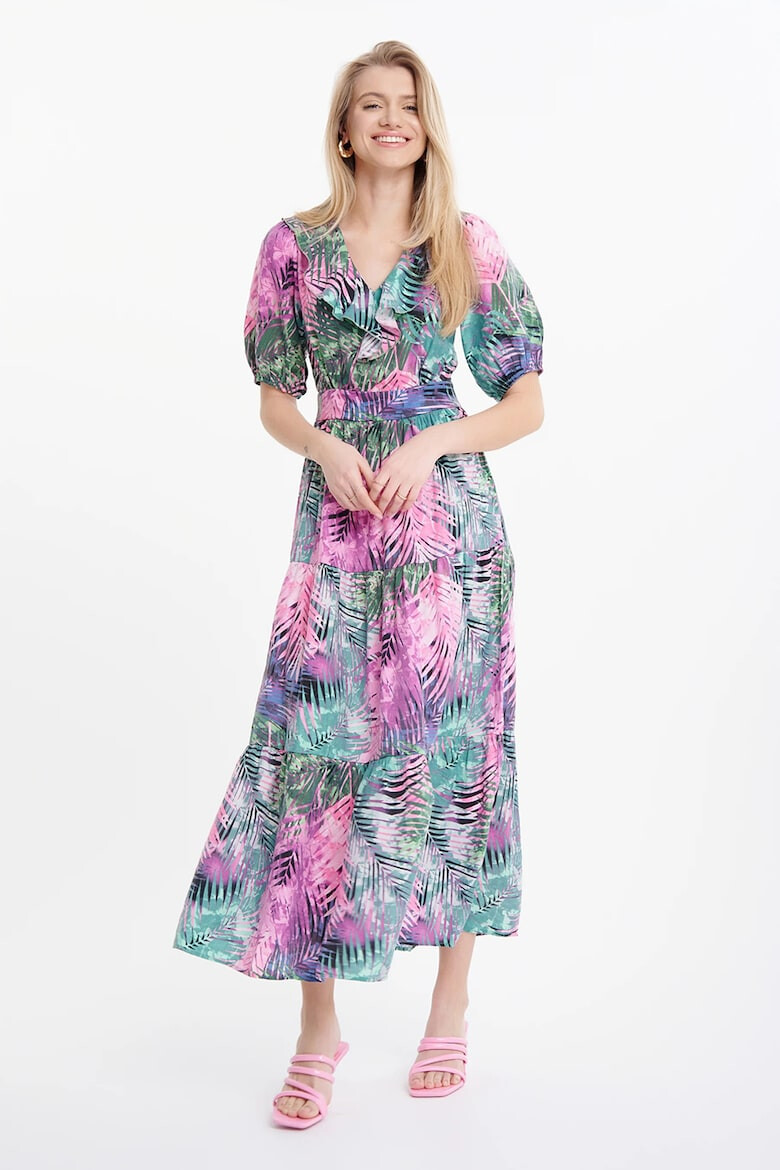 GreenPoint Rochie midi cu decolteu in V model si maneci scurte - Pled.ro