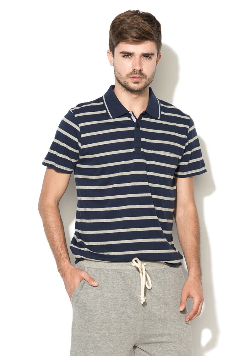 Greystone Tricou polo bleumarin cu gri melange in dungi - Pled.ro