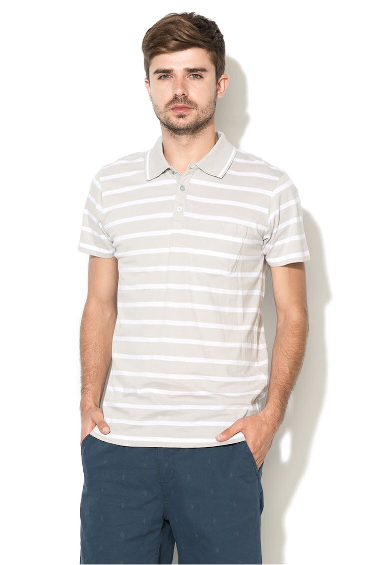 Greystone Tricou polo gri deschis cu alb in dungi - Pled.ro