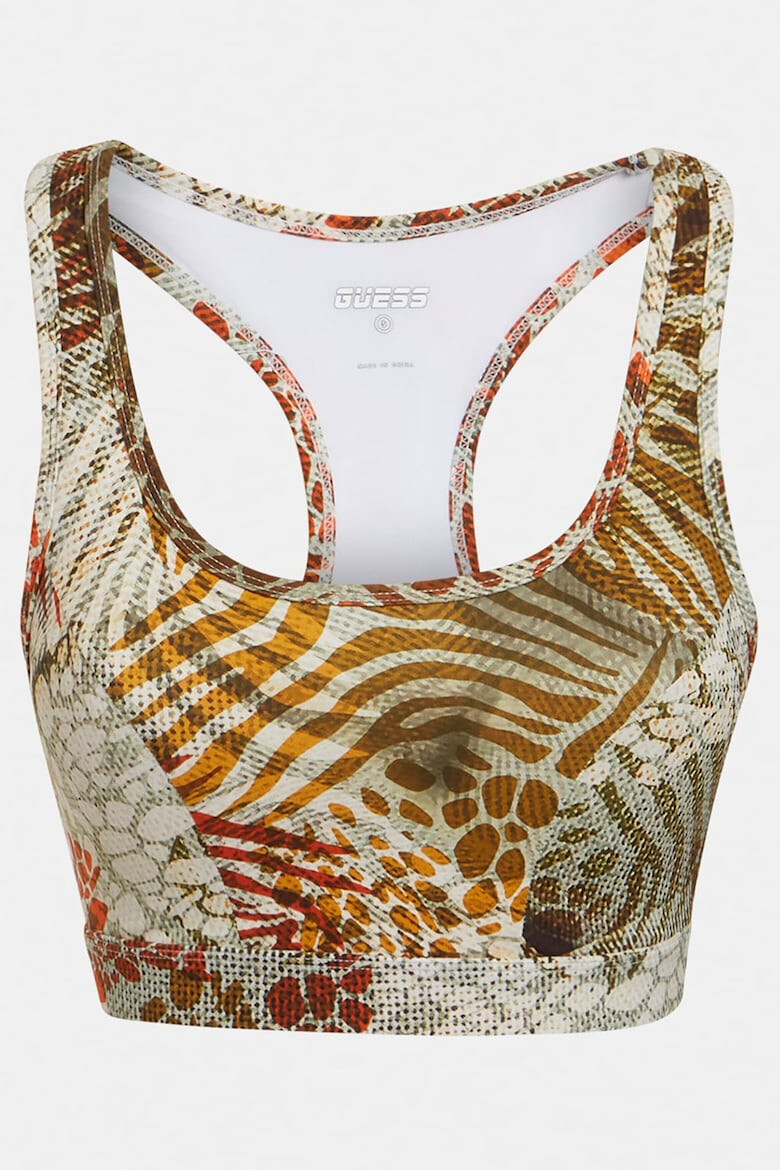 GUESS Bustiera cu animal print si decupaj racerback pentru fitness - Pled.ro