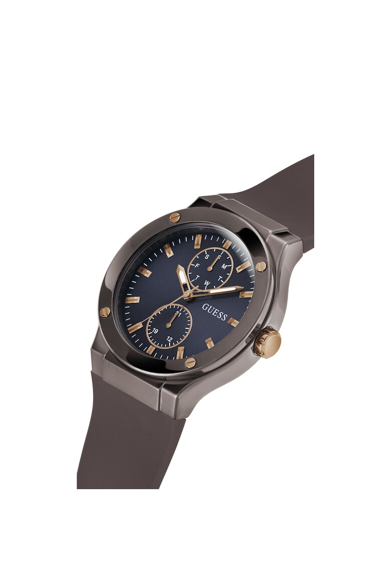 GUESS Ceas barbatesc JET Quartz cadran Navy curea silicon maro ciocolatiu 45mm - Pled.ro