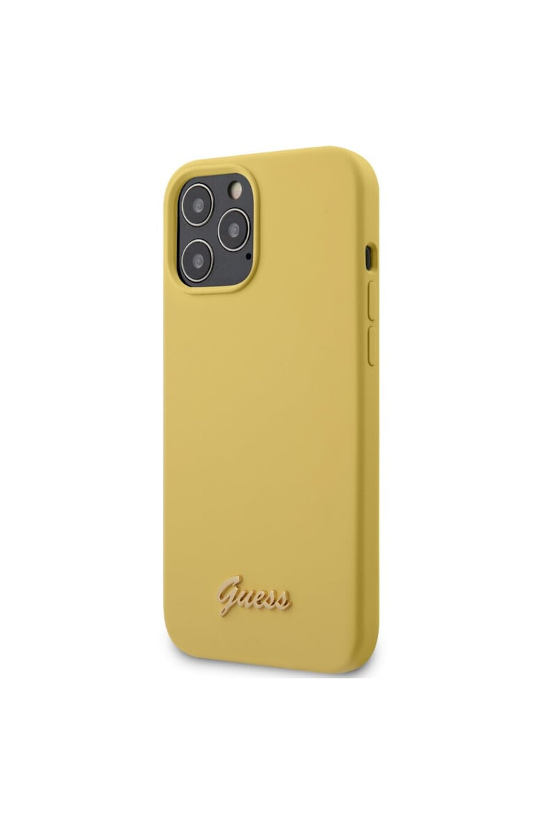 GUESS Husa Cover Silicone Metal Logo pentru iPhone 12 Pro Max GUHCP12LLSLMGYE Yellow - Pled.ro