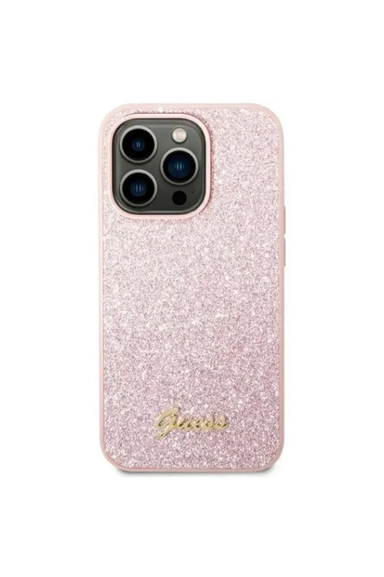 Guess Husa de protectie PC/TPU Glitter Flakes Metal Logo pentru iPhone 14 Pro Roz - Pled.ro