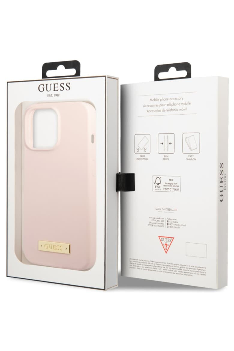 GUESS Husa de protectie Silicone Metal Logo MagSafe compatibila pentru iPhone 13 Pro Roz - Pled.ro