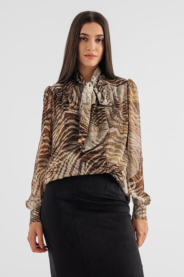 GUESS JEANS Bluza cu animal print si guler cu funda din panglici - Pled.ro