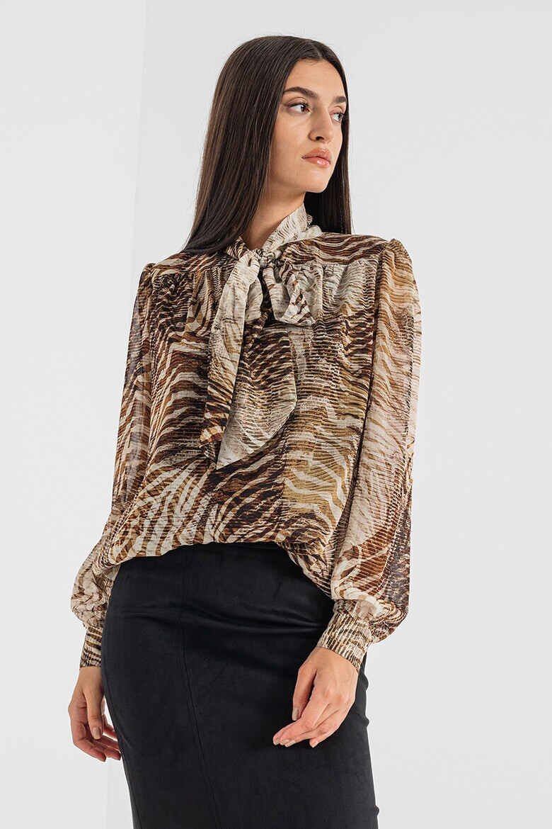 GUESS JEANS Bluza cu animal print si guler cu funda din panglici - Pled.ro