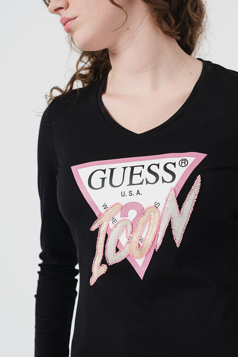 GUESS JEANS Bluza cu decolteu in V si logo - Pled.ro