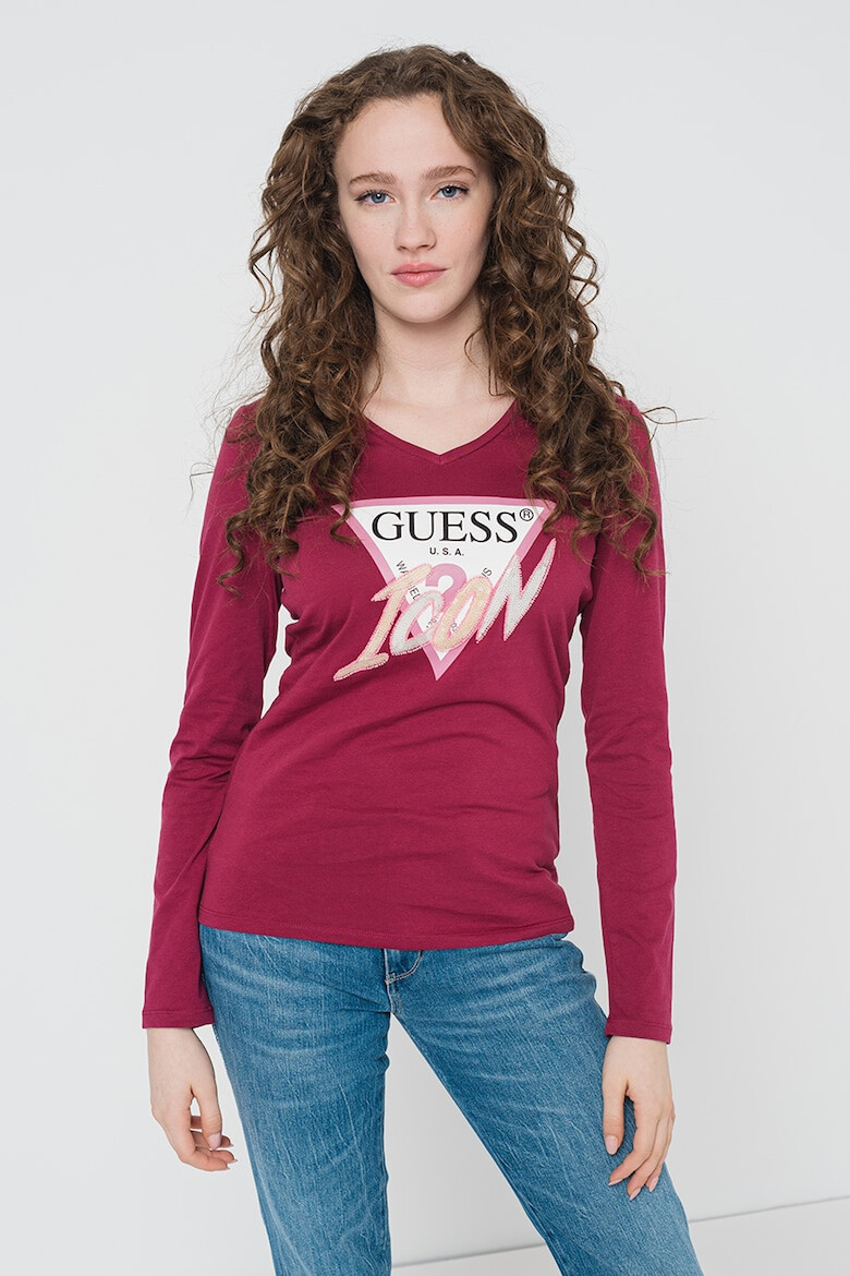 GUESS JEANS Bluza cu decolteu in V si logo - Pled.ro