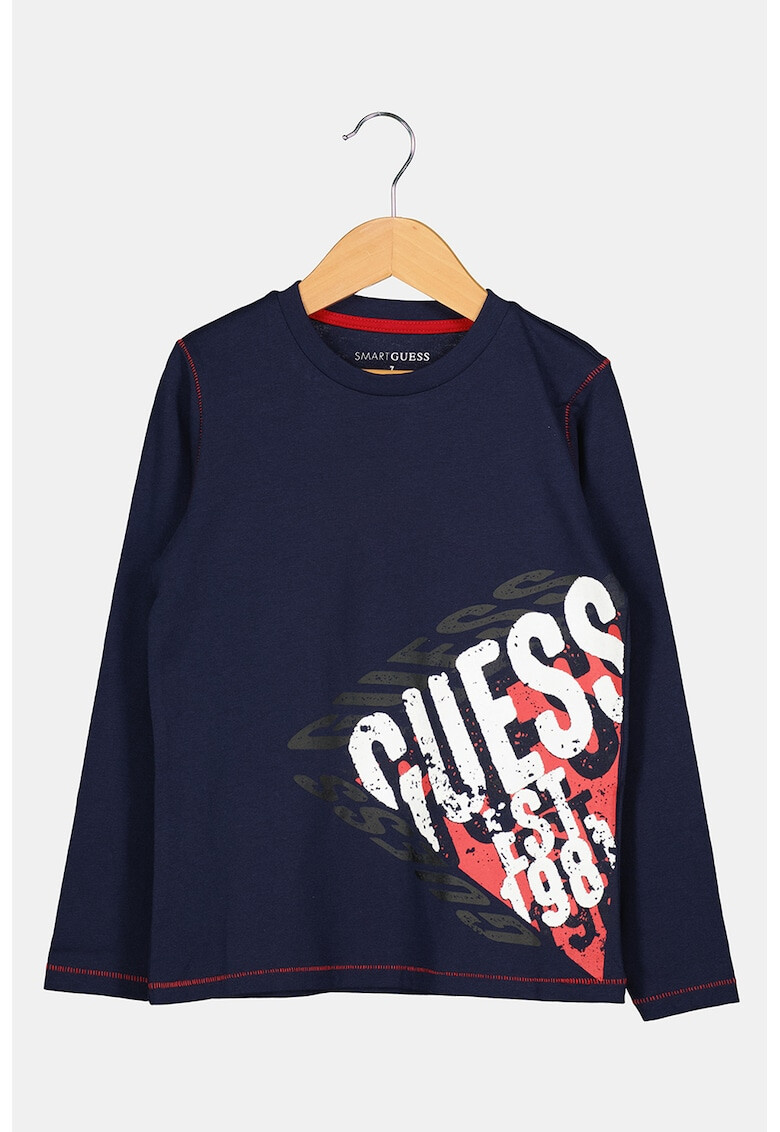 GUESS JEANS Bluza cu decolteu la baza gatului si imprimeu logo contrastant - Pled.ro