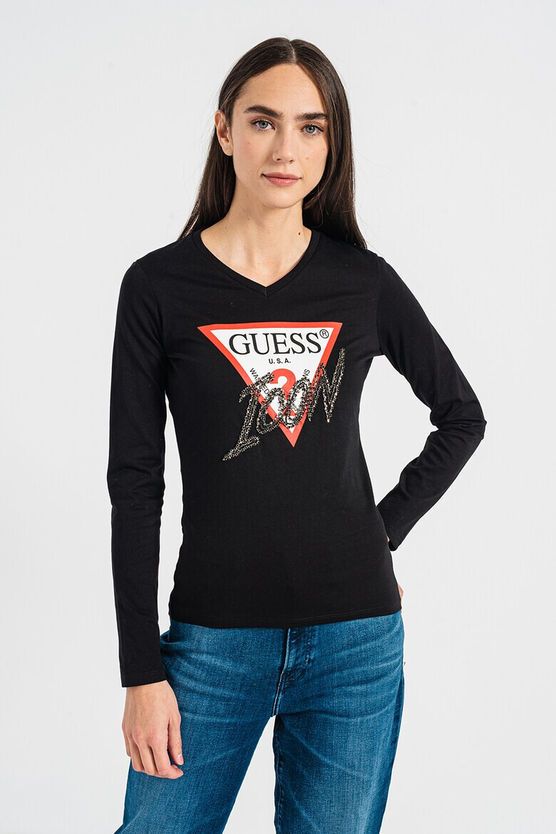 GUESS JEANS Bluza cu imprimeu logo si decorata cu strasuri - Pled.ro