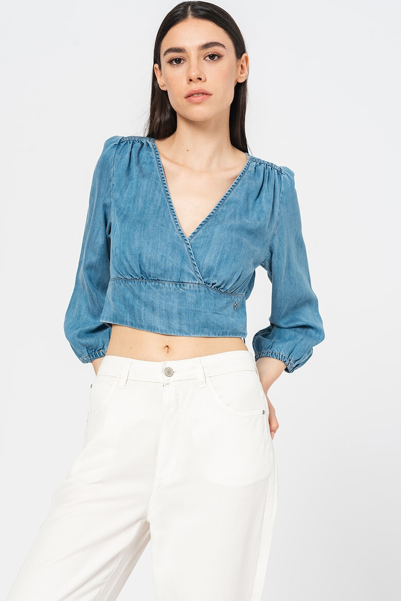 GUESS JEANS Bluza din chambray crop cu decolteu in V - Pled.ro