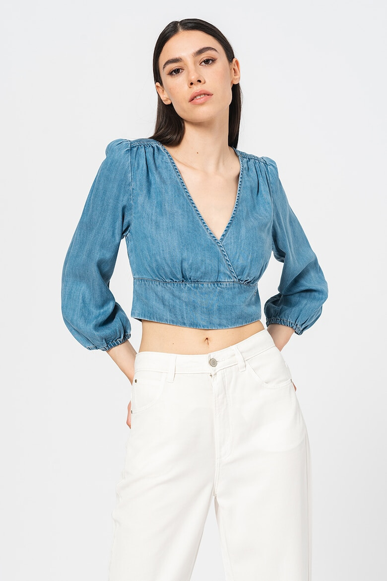 GUESS JEANS Bluza din chambray crop cu decolteu in V - Pled.ro