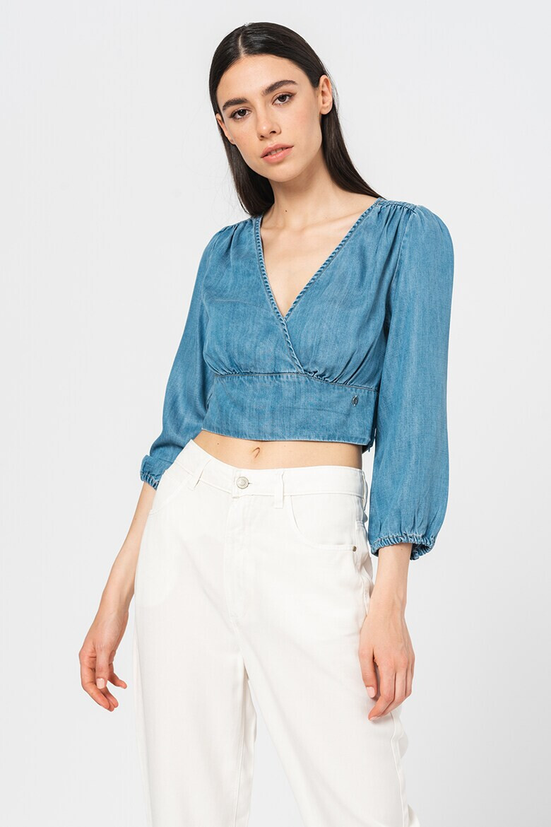 GUESS JEANS Bluza din chambray crop cu decolteu in V - Pled.ro