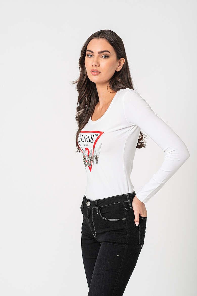 GUESS JEANS Bluza slim fit cu imprimeu logo si aplicatii - Pled.ro