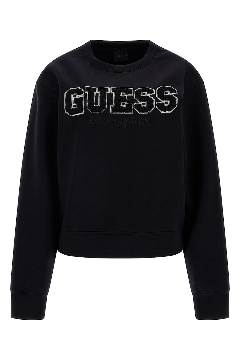 GUESS JEANS Bluza sport crop cu decolteu la baza gatului si aplicatie logo - Pled.ro