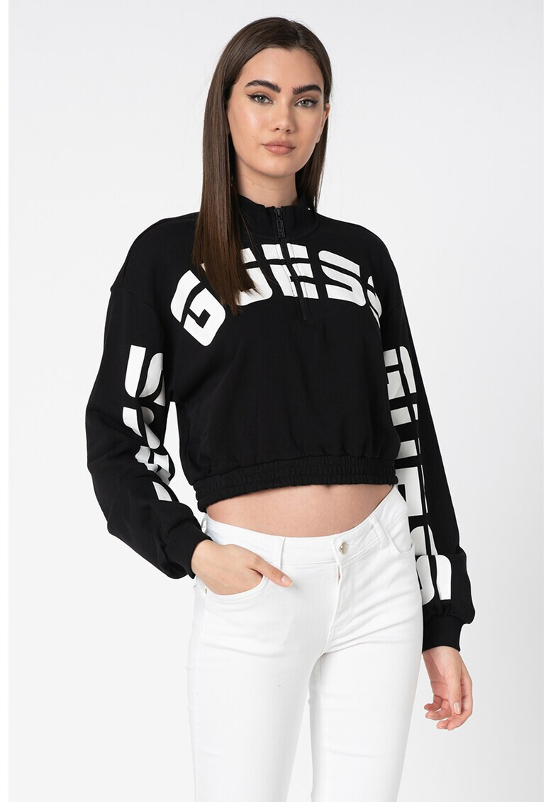 GUESS JEANS Bluza sport crop cu imprimeu logo - Pled.ro