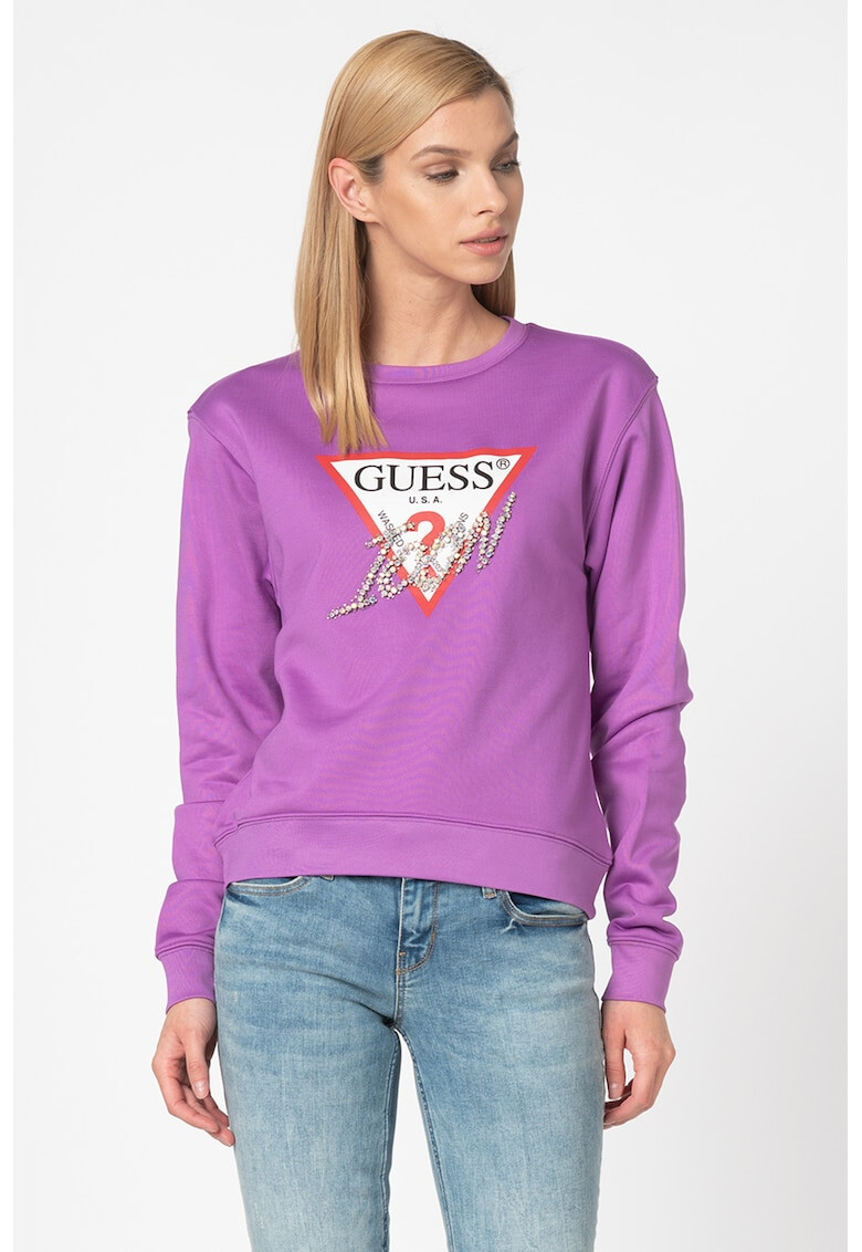 GUESS JEANS Bluza sport cu aplicatie din strasuri - Pled.ro