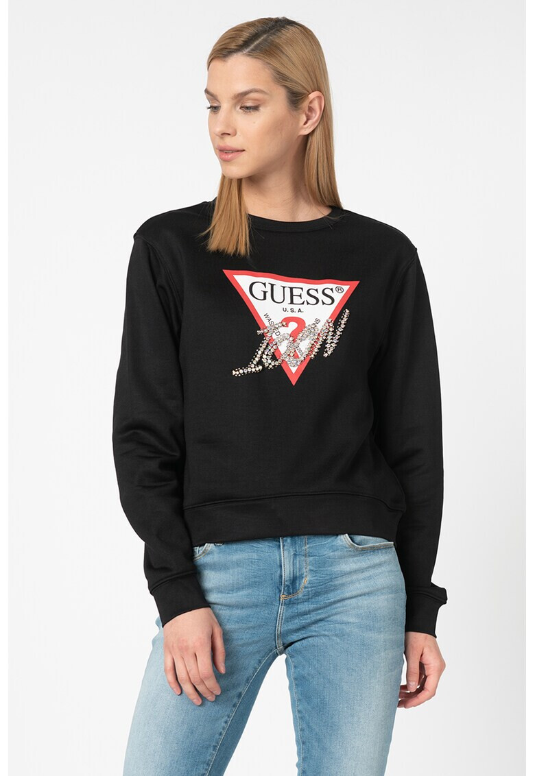 GUESS JEANS Bluza sport cu aplicatie din strasuri - Pled.ro