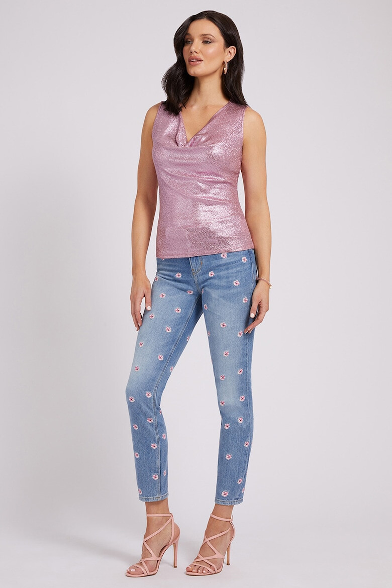 GUESS JEANS Bluza stralucitoare cu decolteu drapat - Pled.ro