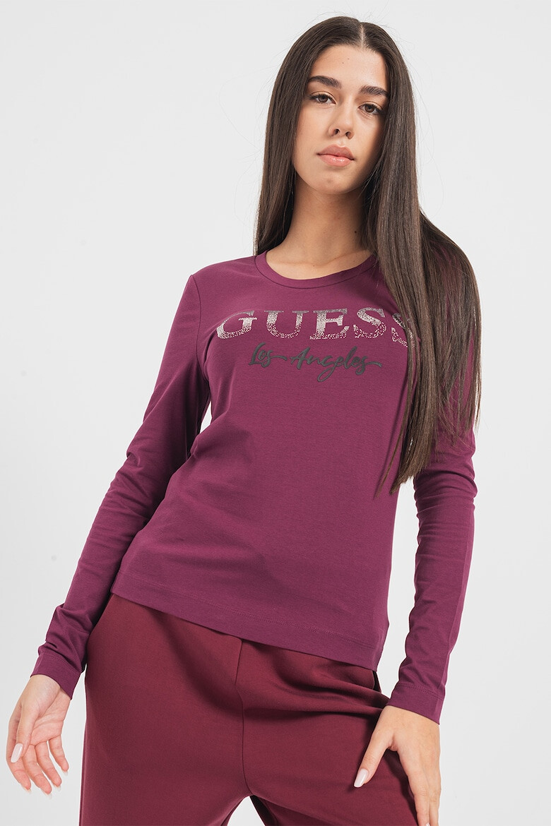 GUESS JEANS Bluza cu decolteu la baza gatului si aplicatie logo - Pled.ro