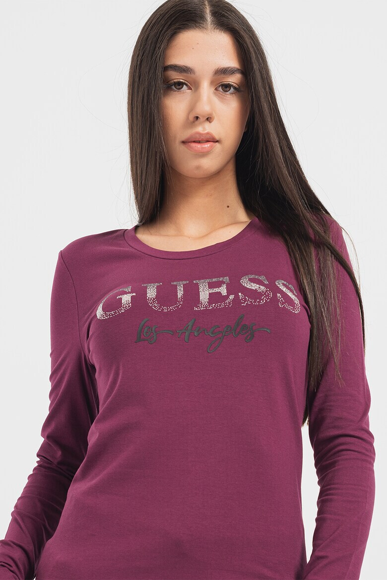 GUESS JEANS Bluza cu decolteu la baza gatului si aplicatie logo - Pled.ro