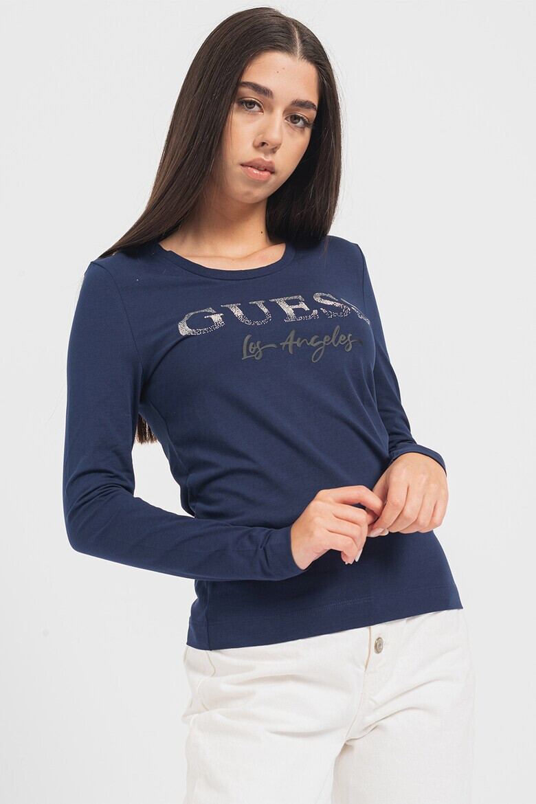 GUESS JEANS Bluza cu decolteu la baza gatului si aplicatie logo - Pled.ro