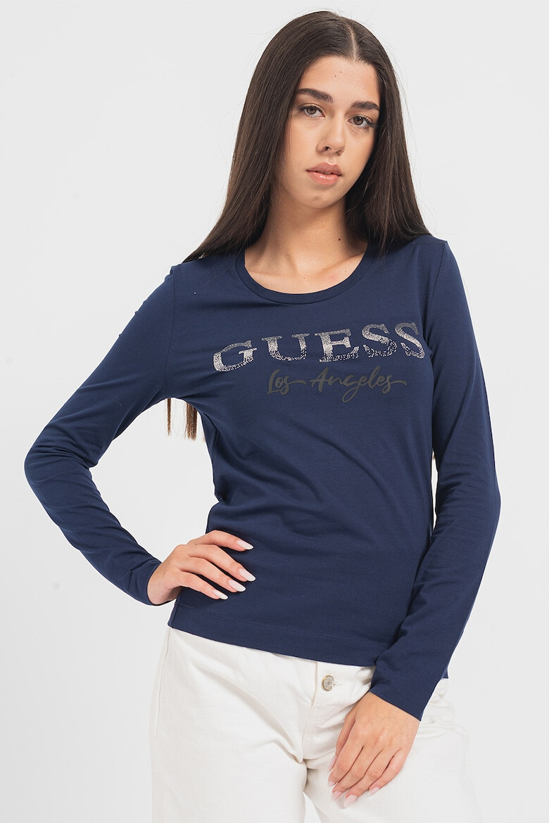 GUESS JEANS Bluza cu decolteu la baza gatului si aplicatie logo - Pled.ro